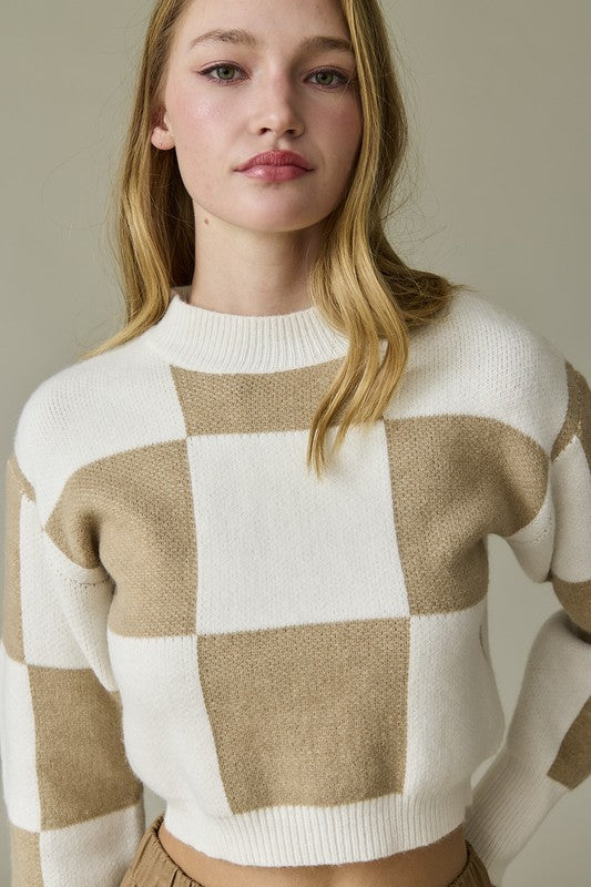 Harper Checkerboard Crop Sweater Top