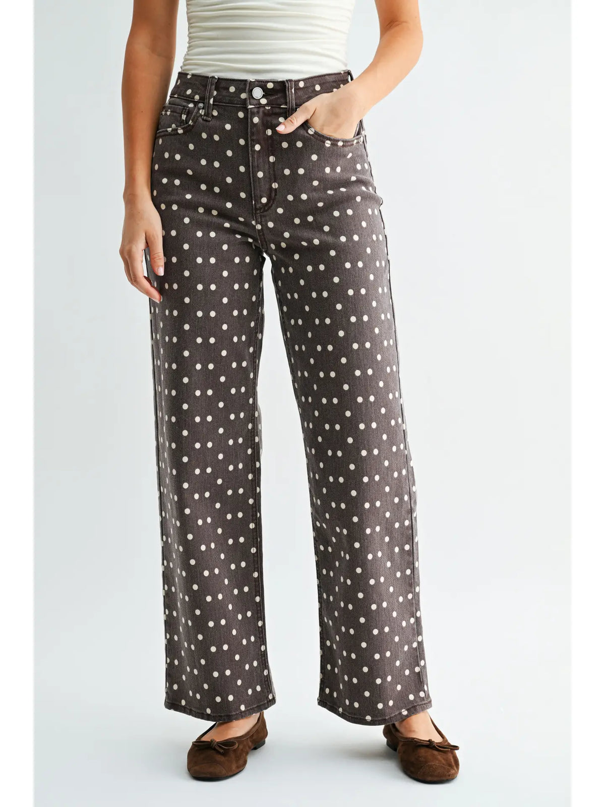 Vintage High Rise Straight - Brown Polka Dot