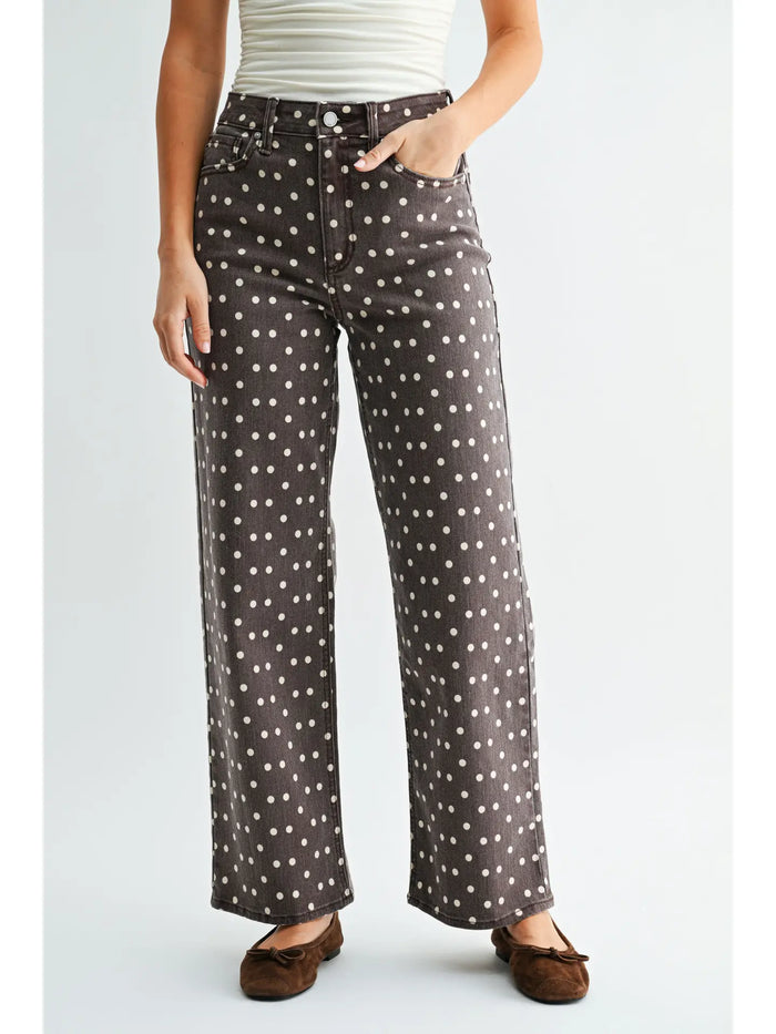 Vintage High Rise Straight - Brown Polka Dot