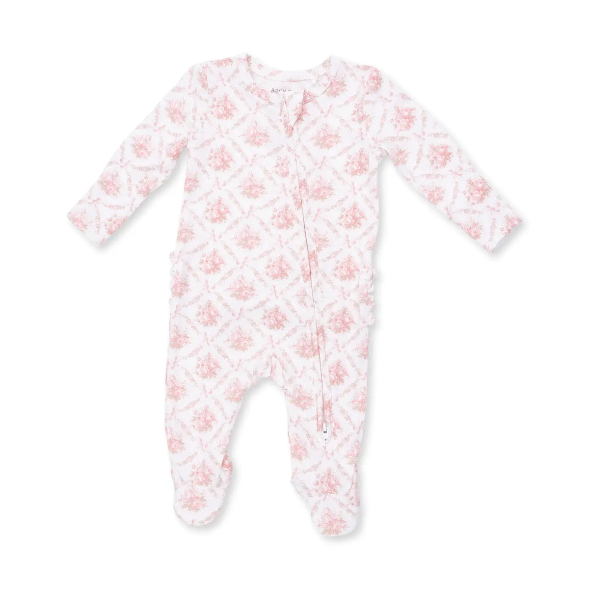 Angel Dear Rose Bow Lattice - 2 Way Ruffle Back Zipper Footie