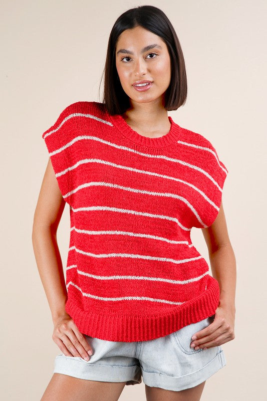 Striped Knit Sweater Vest Top