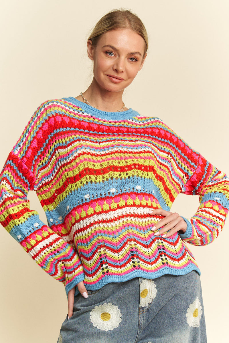 MULTI TEXTURE PULL OVER SWEATER COVER UP TOP