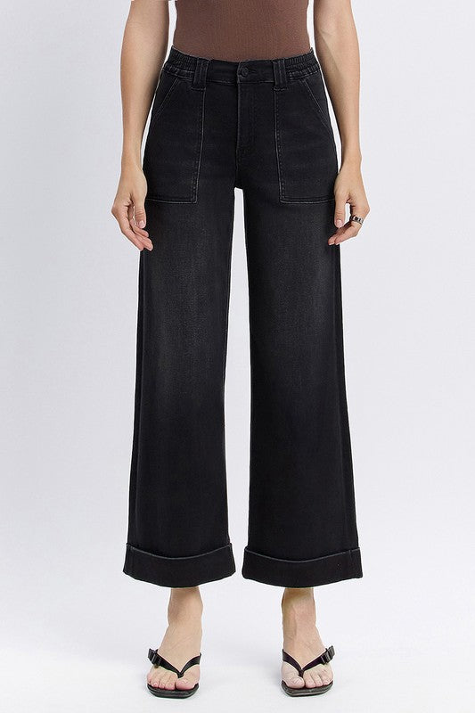 VERVET HIGH RISE CUFFED BAGGY WIDE JEANS