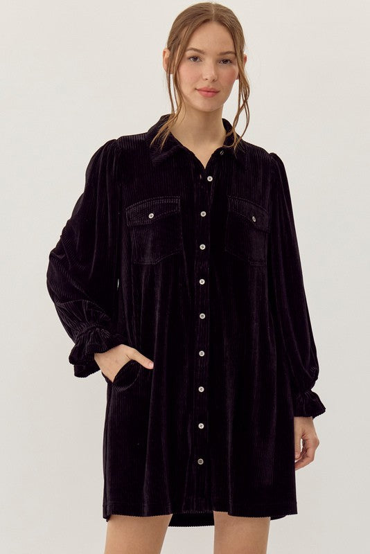 Corduroy Velvet Pockets Dress