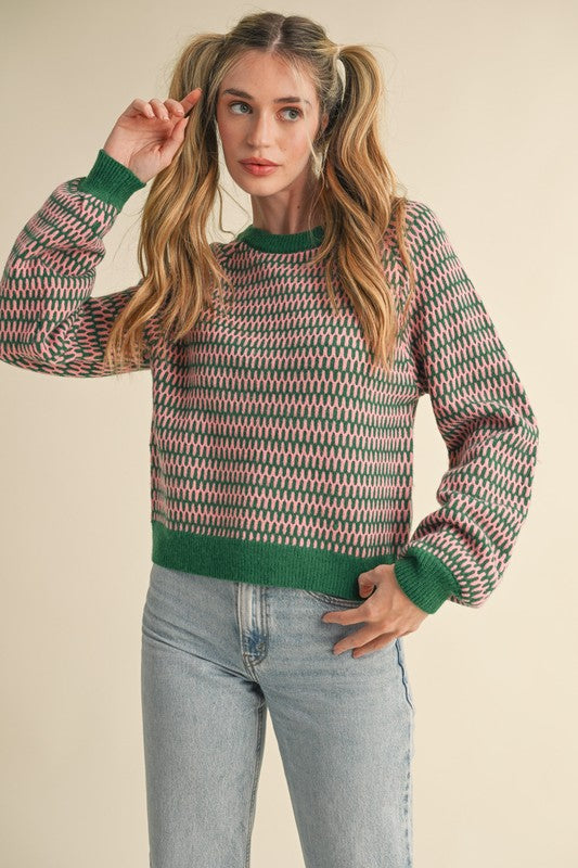 GEOMETRIC STRIPE KNIT SWEATER