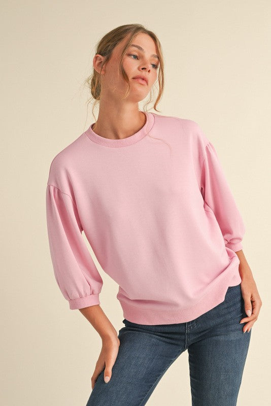 Solid 3/4 Peasant Sleeves Sweatshirts Top