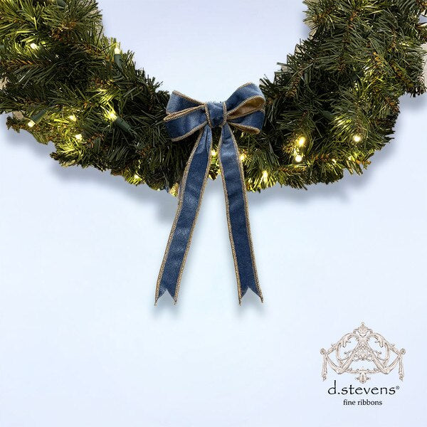 D. Stevens 5" velvet bow gold back, Dusty Blue