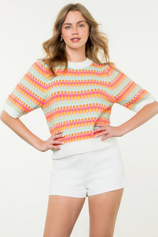 Short Sleeve Crochet Knit Top