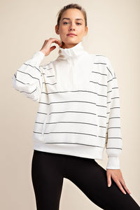 MODAL POLY SPAN STRPE QUARTER ZIP MOCK NECK PULLOVER