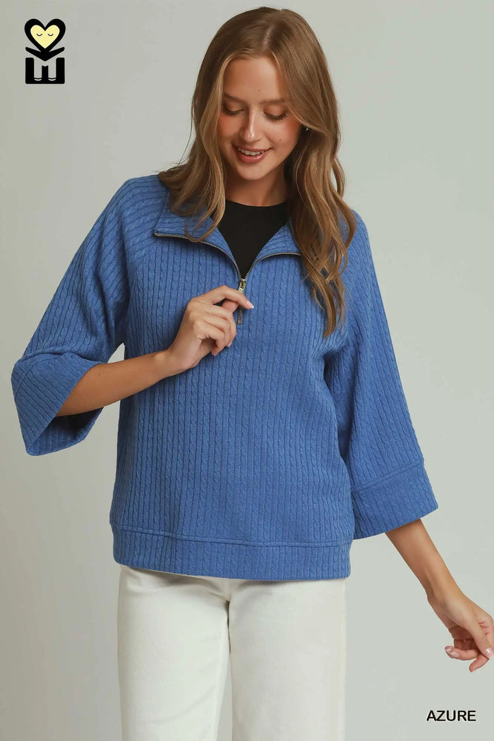 Pattern Viscose Blend Half Zip Pullover Sweater