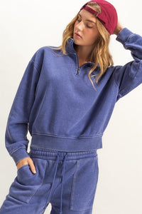 Pullover Half Zip Up Terry Sweatshirt