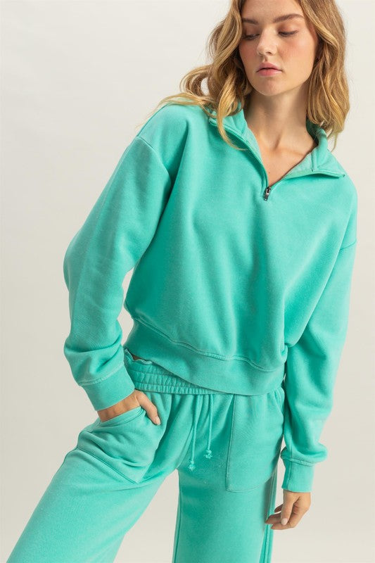 Pullover Half Zip Up Terry Sweatshirt