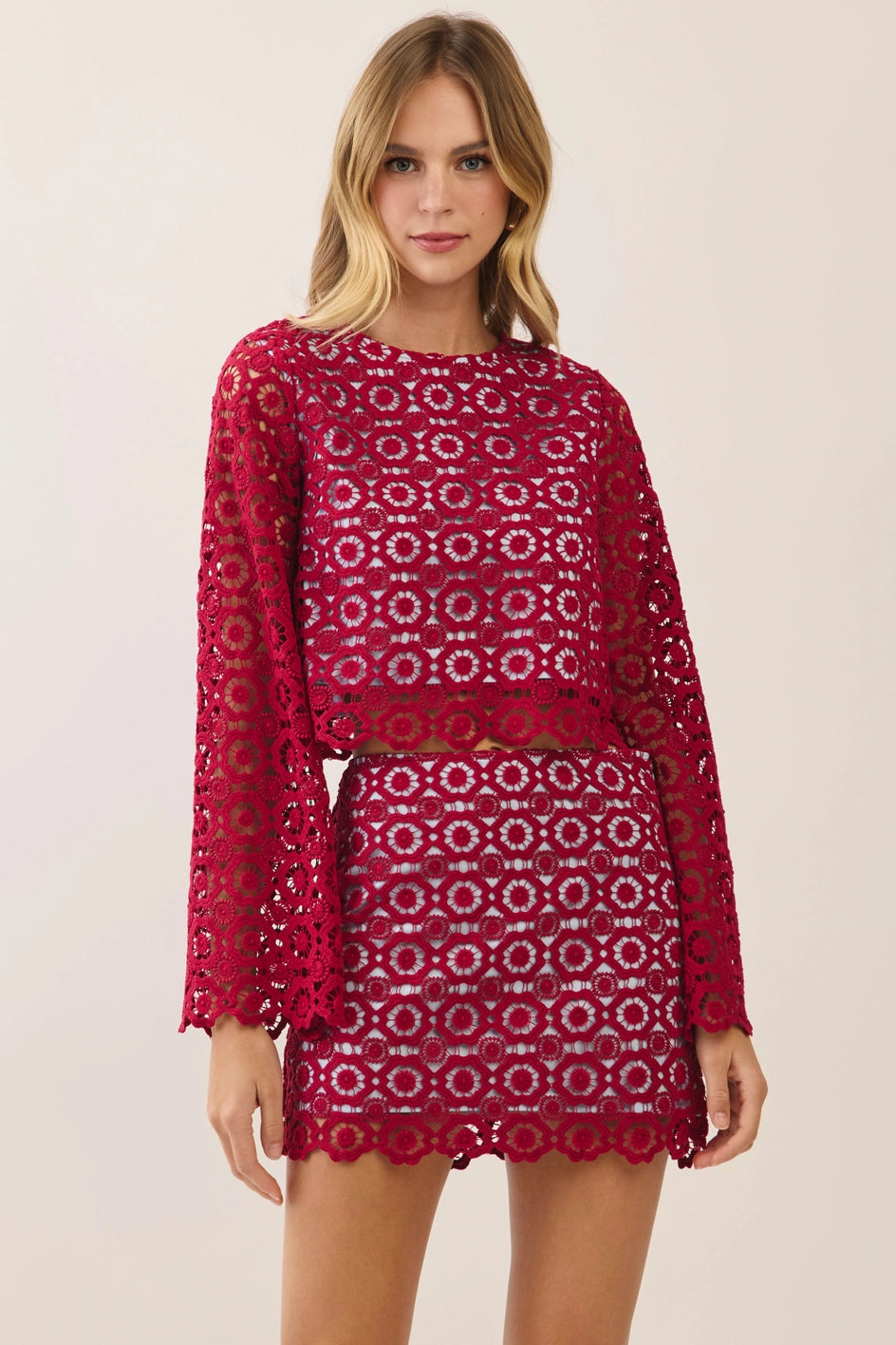 Floral Crochet Lace Skirt Set