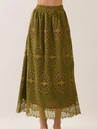 Eyelet Lace Saclloped Hem Maxi Skirt