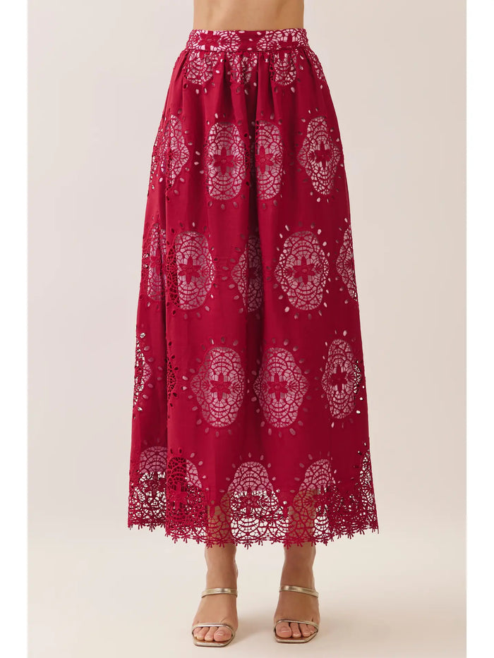 Eyelet Lace Saclloped Hem Maxi Skirt
