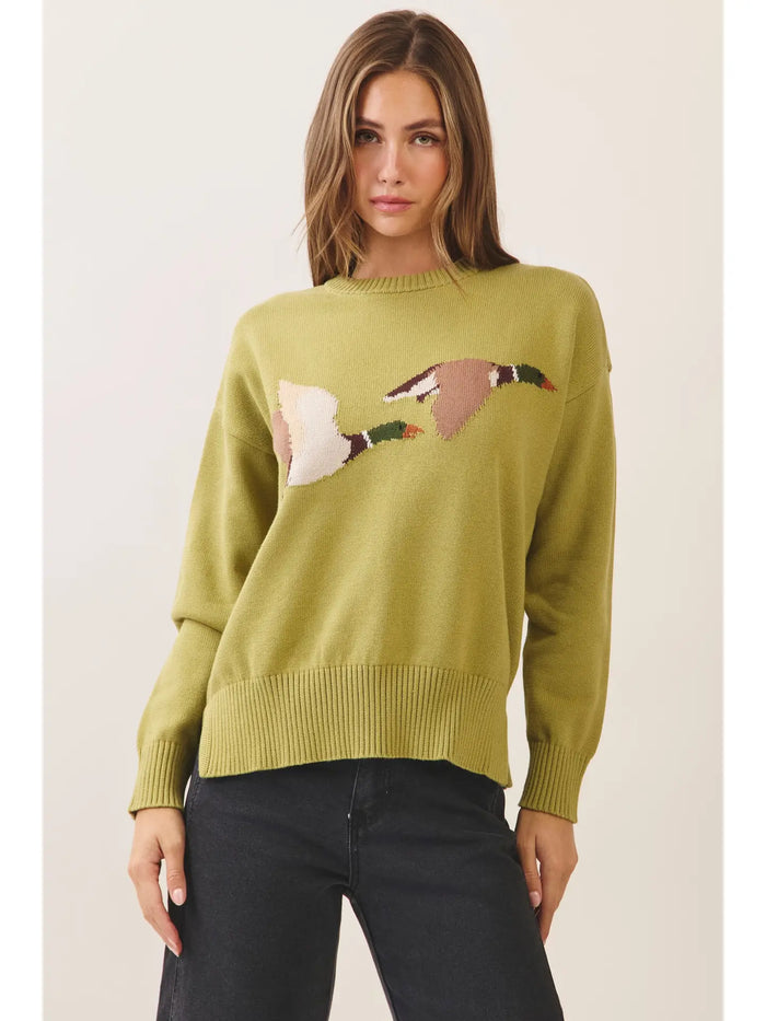 Flying Duck Intarsia Crew Neck Sweater