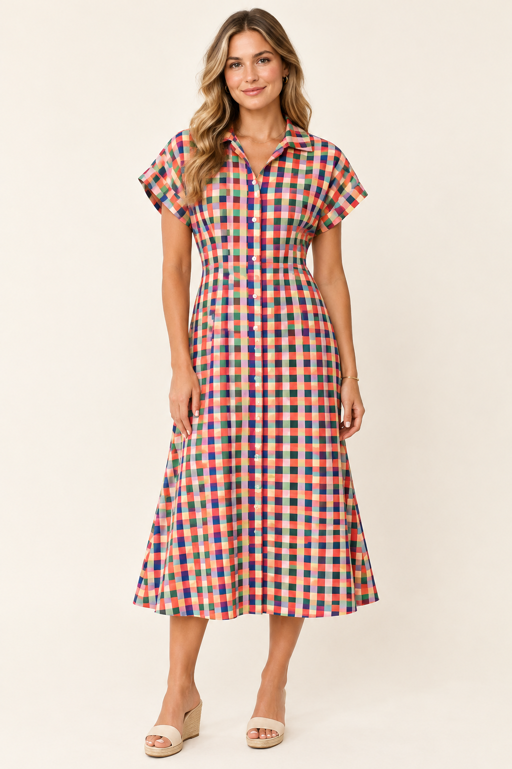 Button Up Checkered Dress