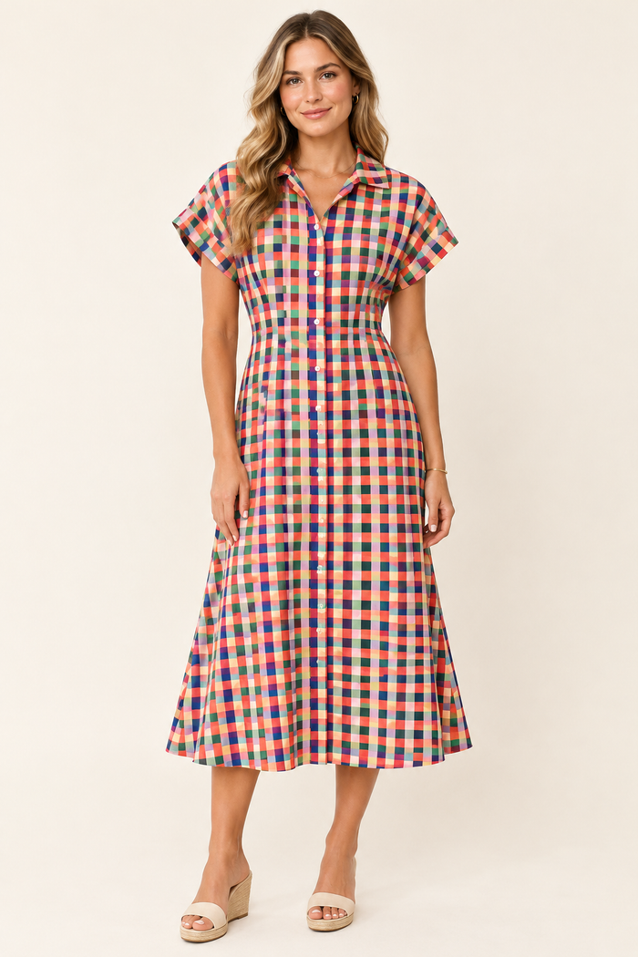 Button Up Checkered Dress