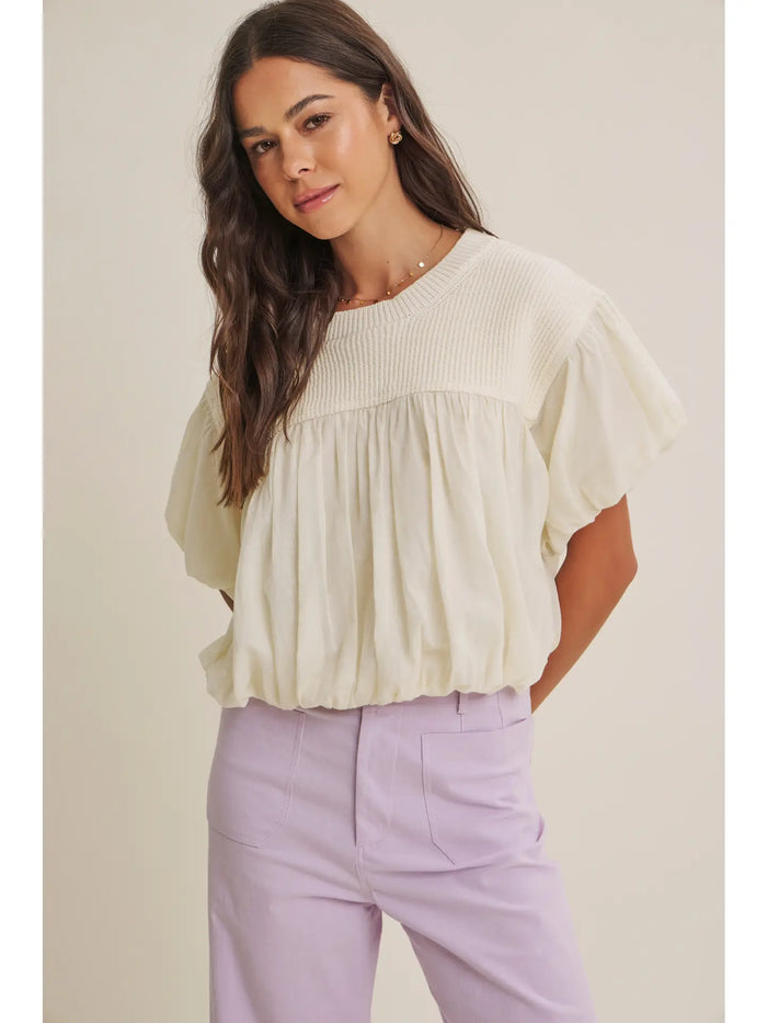 Soft Sunlight Cotton Mixed Media Bubble Blouse Top
