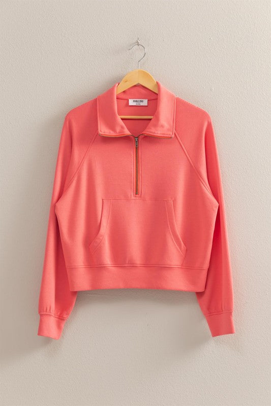 High Neck Half Zip Pocket Sweatshirt