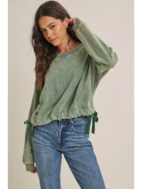 Soft Faded Mineral-Washed Sweatshirt with Cinched Waist