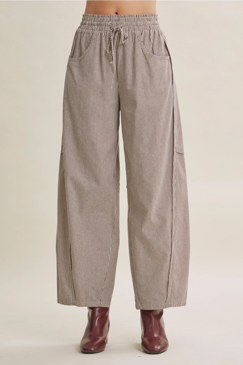 Seasonless Bestseller Cotton Stripe Relaxed Barrel Pants