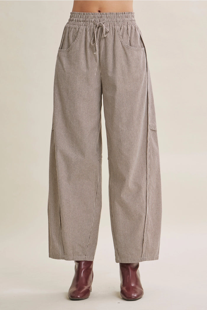 Seasonless Bestseller Cotton Stripe Relaxed Barrel Pants