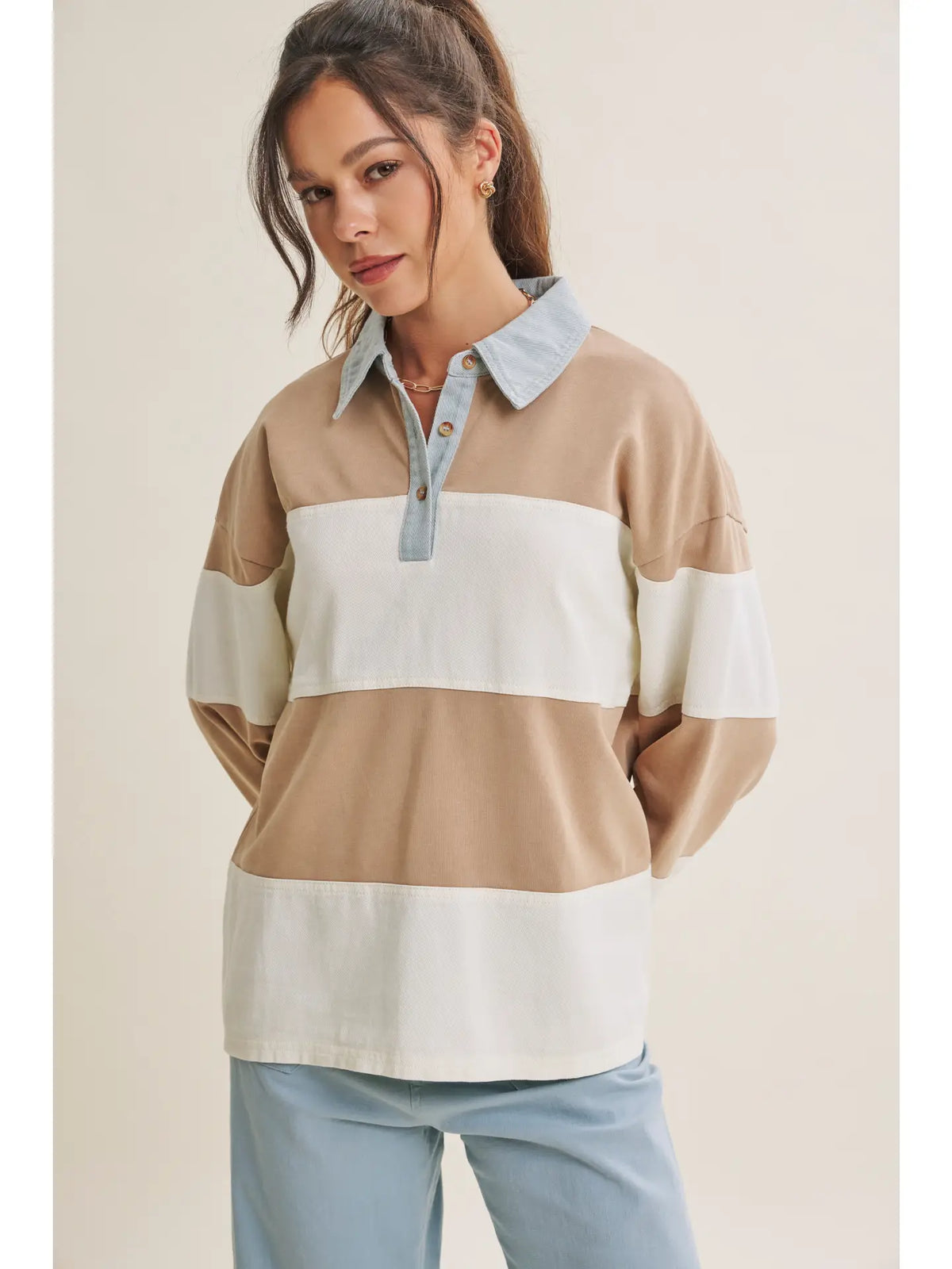 Heritage Weekend Mineral-Washed Twill Terry Mixed Rugby Top