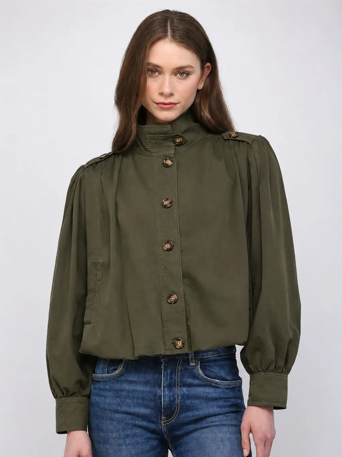 High Stand Collar Gathered Hem Bomber Jacket