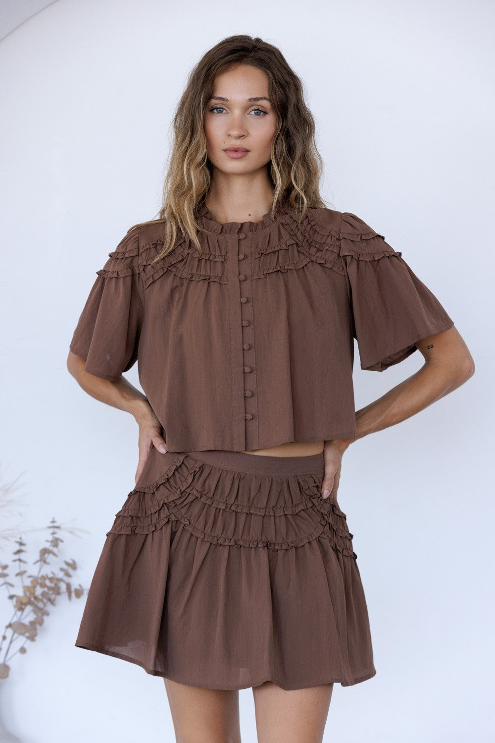 Romantic Ruffle Flutter Sleeve Crop Top