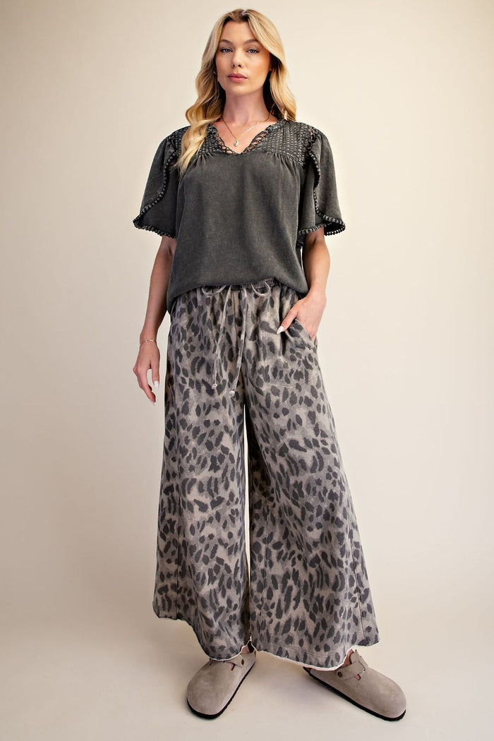 ANIMAL PRINT WASHED TERRY KNIT PANTS
