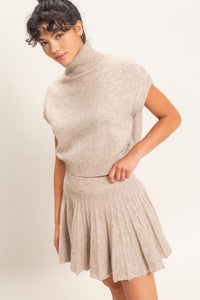 Turtleneck Crop Top And Pleated Skirt Set