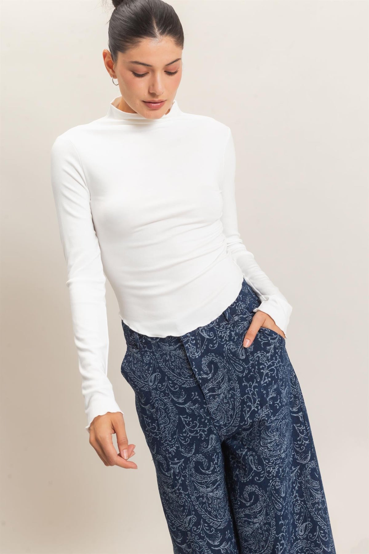 Long Sleeve Lettuce Hem Top