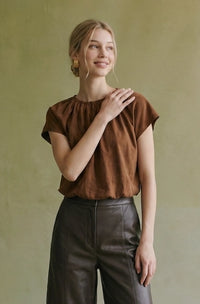 Gathered Suede Bubble Hem Top
