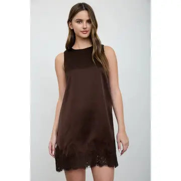 Satin Lace Hem Sleeveless Mini Dress