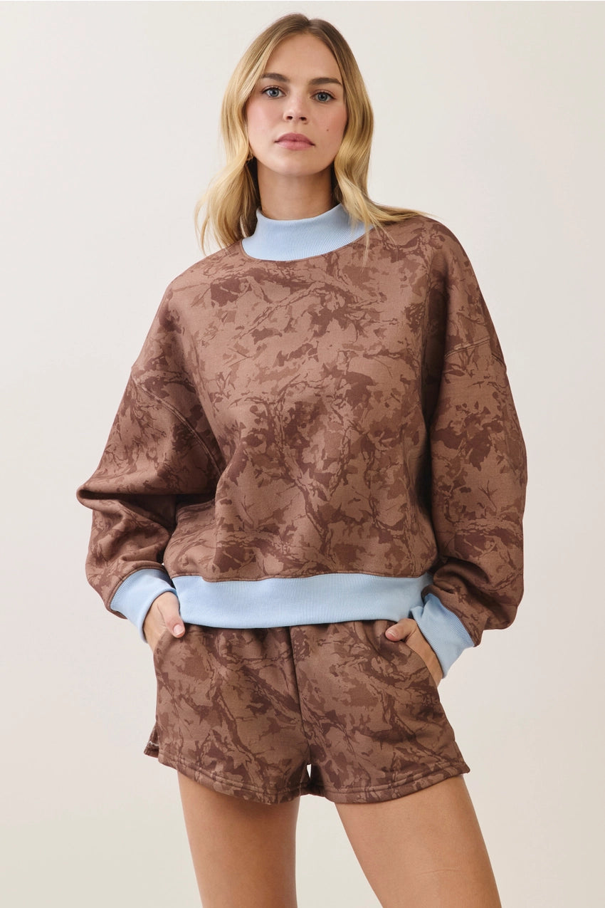 Fleece Mock Neck Camo Sweatshirt & Short Set