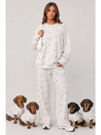 Dachshund Print Sweatshirt & Wide Leg Pants Set