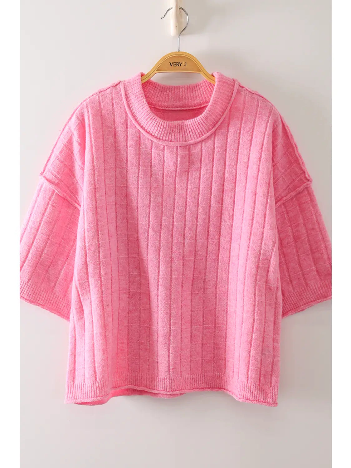 Cropped Length Ribbed Knit Sweater