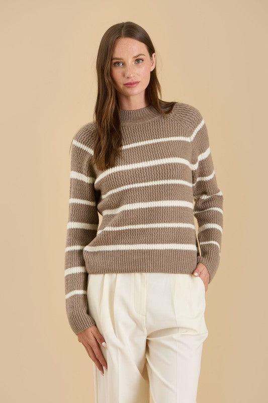 STRIPE HIGH NECK KNIT PULLOVER SWEATER