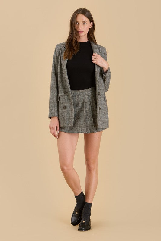 PLAID LONG SLEEVE FRONT BUTTON BLAZER