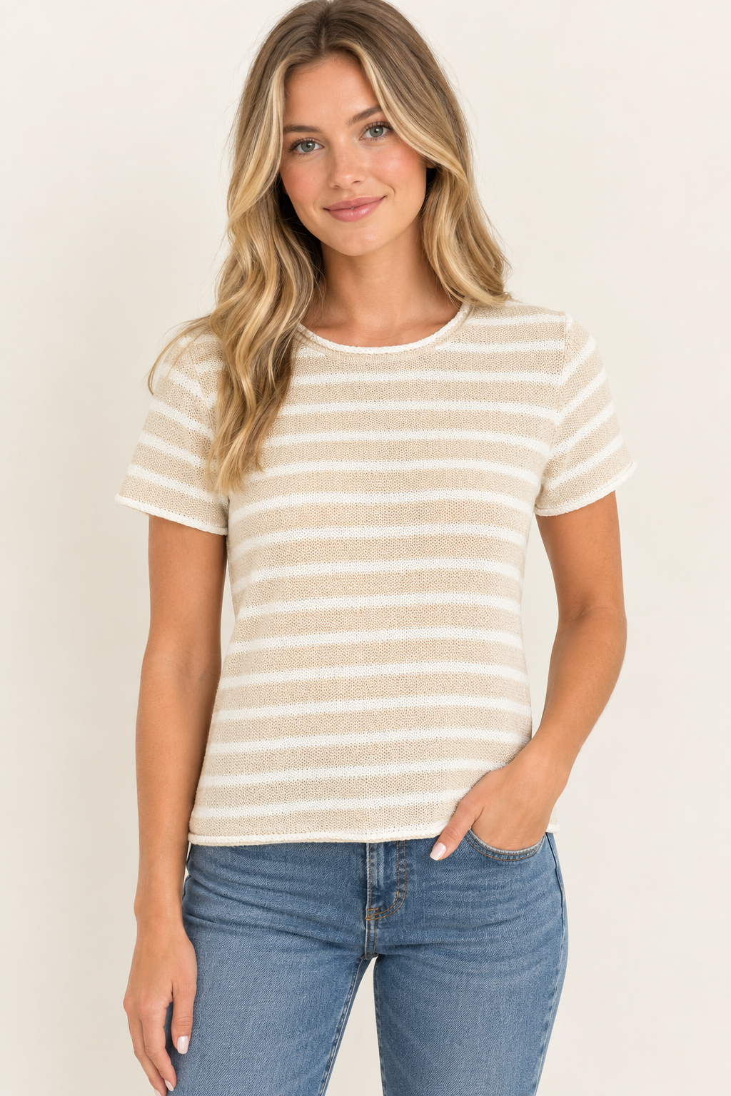 Striped Short Sleeve Sweater