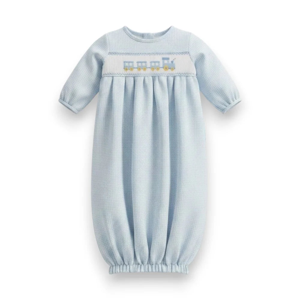 PETIT BEBE TRAIN LT BLUE CHECK KNIT BOY'S SAC