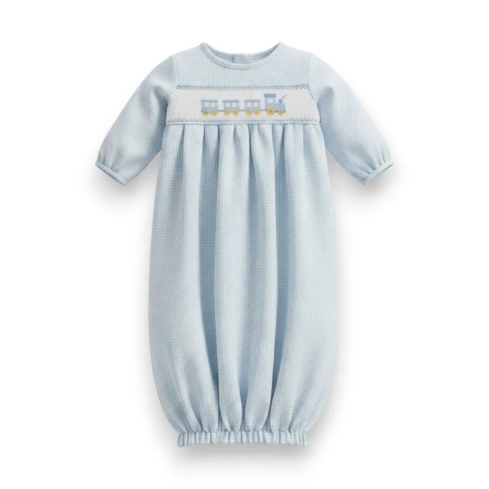 PETIT BEBE TRAIN LT BLUE CHECK KNIT BOY'S SAC