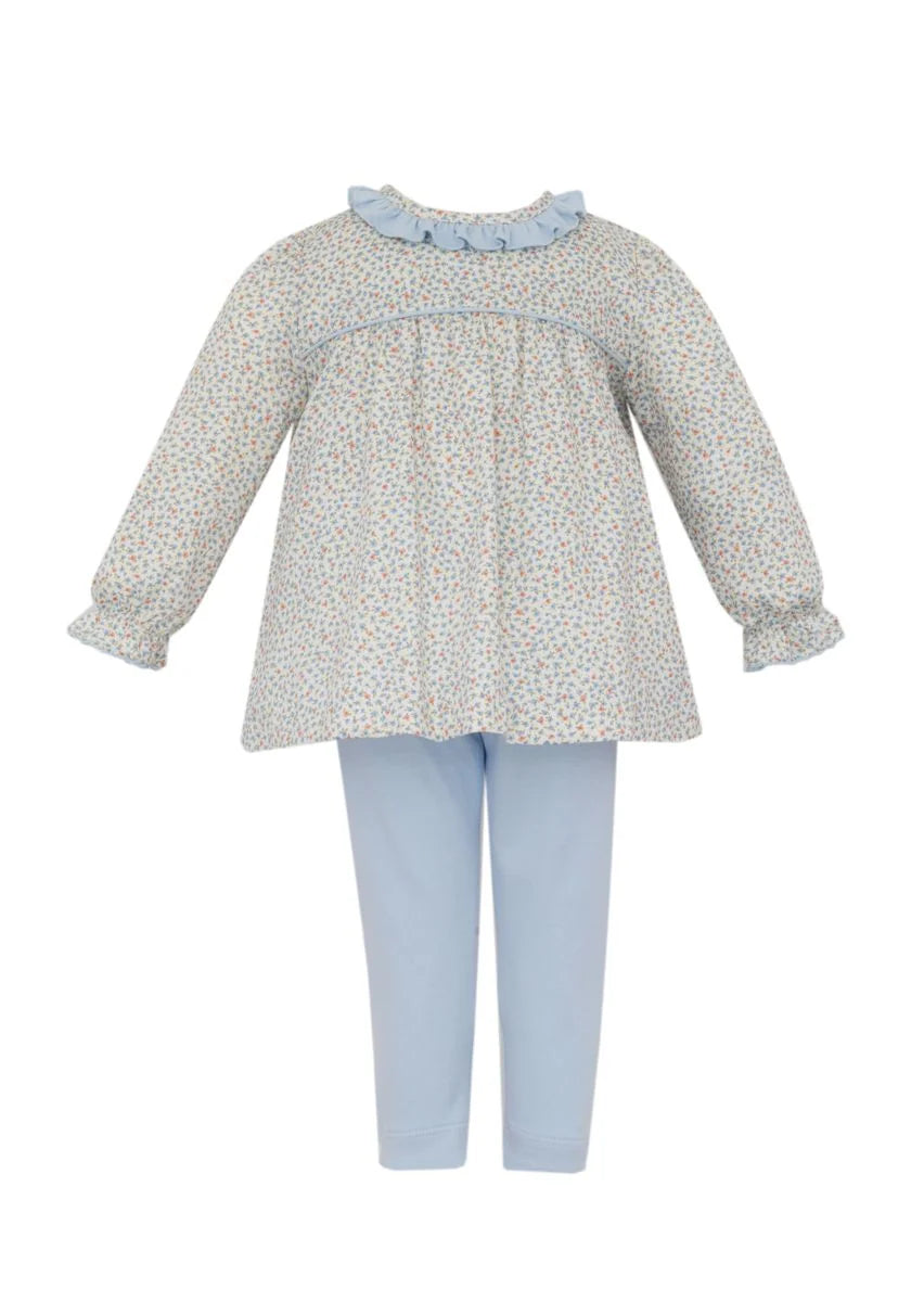 Petit Bebe Girls Light Blue & Orange Floral Knit Legging Set