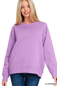 FLEECE ROUND NECK RIBBED SIDE RAGLAN SWEATSHIRTS