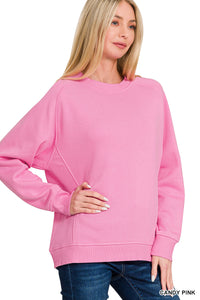 FLEECE ROUND NECK RIBBED SIDE RAGLAN SWEATSHIRTS