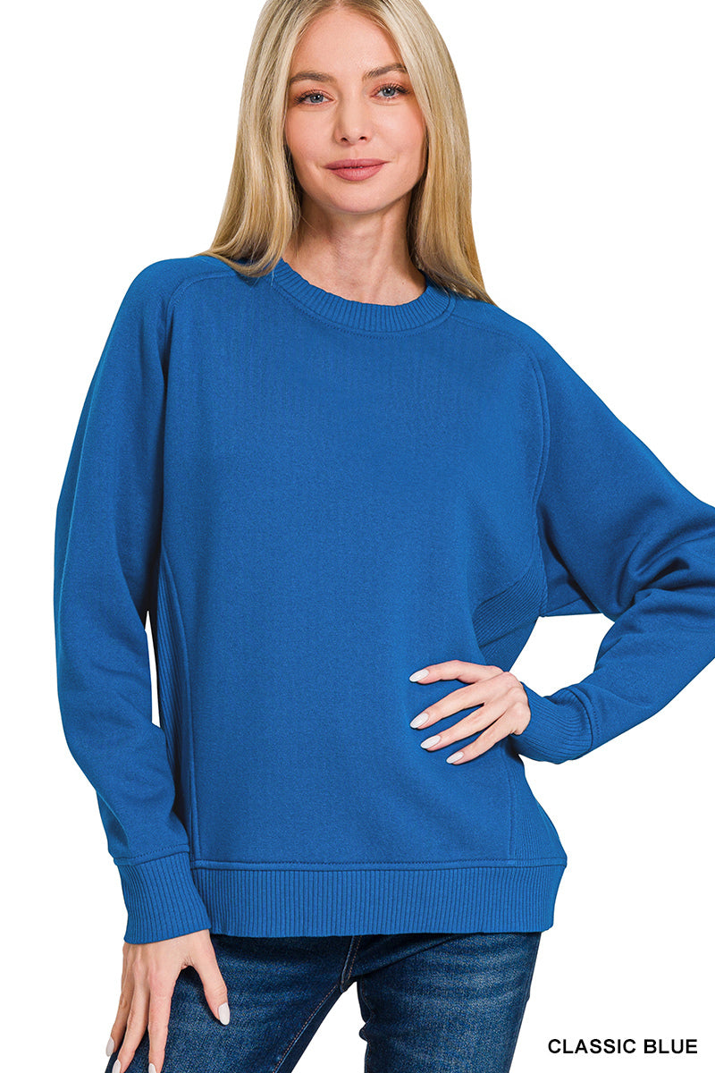 FLEECE ROUND NECK RIBBED SIDE RAGLAN SWEATSHIRTS