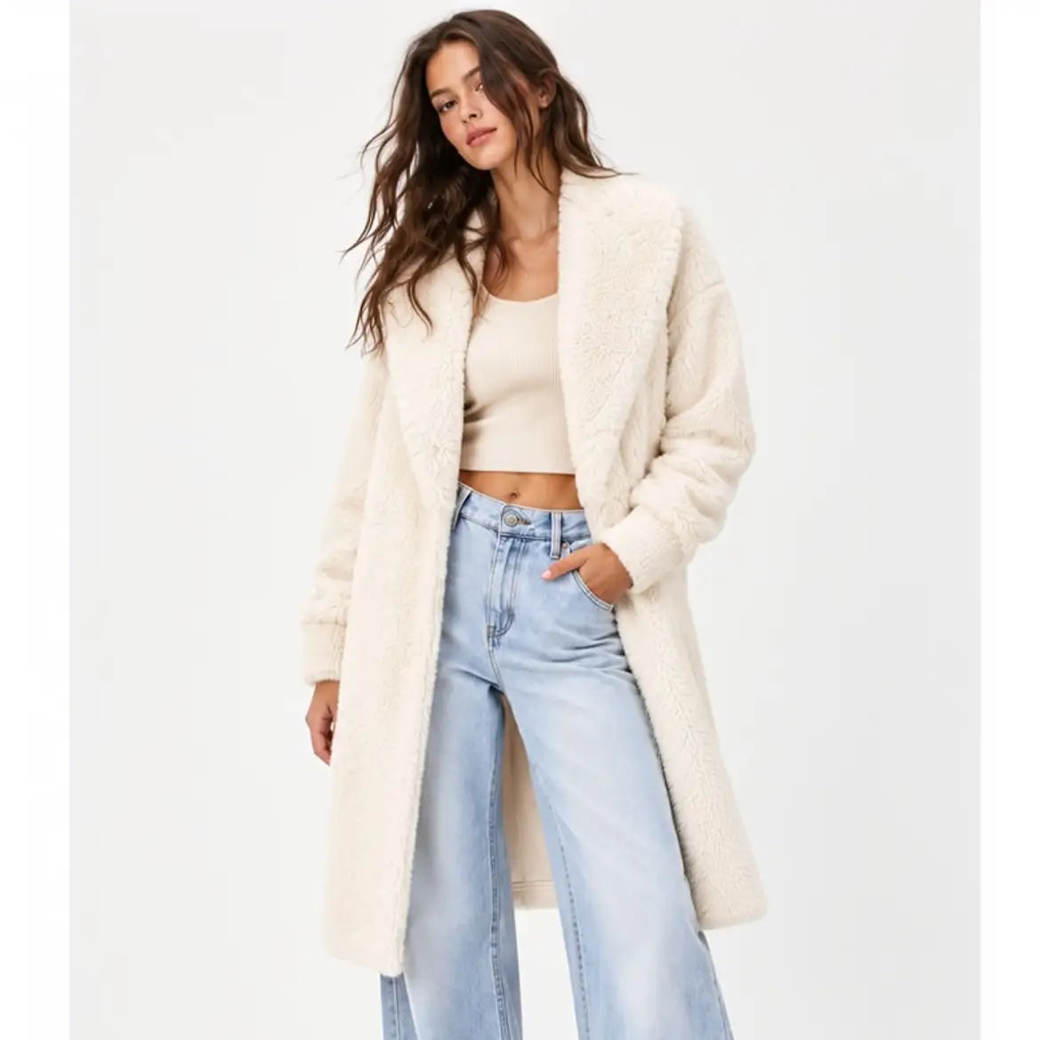 Faux Fur Collared Sweater Coat