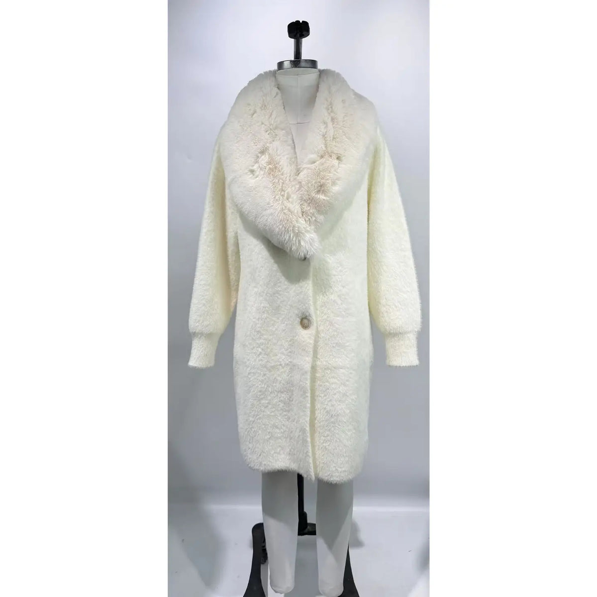 Faux Fur Collared Sweater Coat