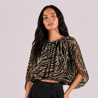 Zebra Animal Print Bubble Hem Chiffon Blouse Top